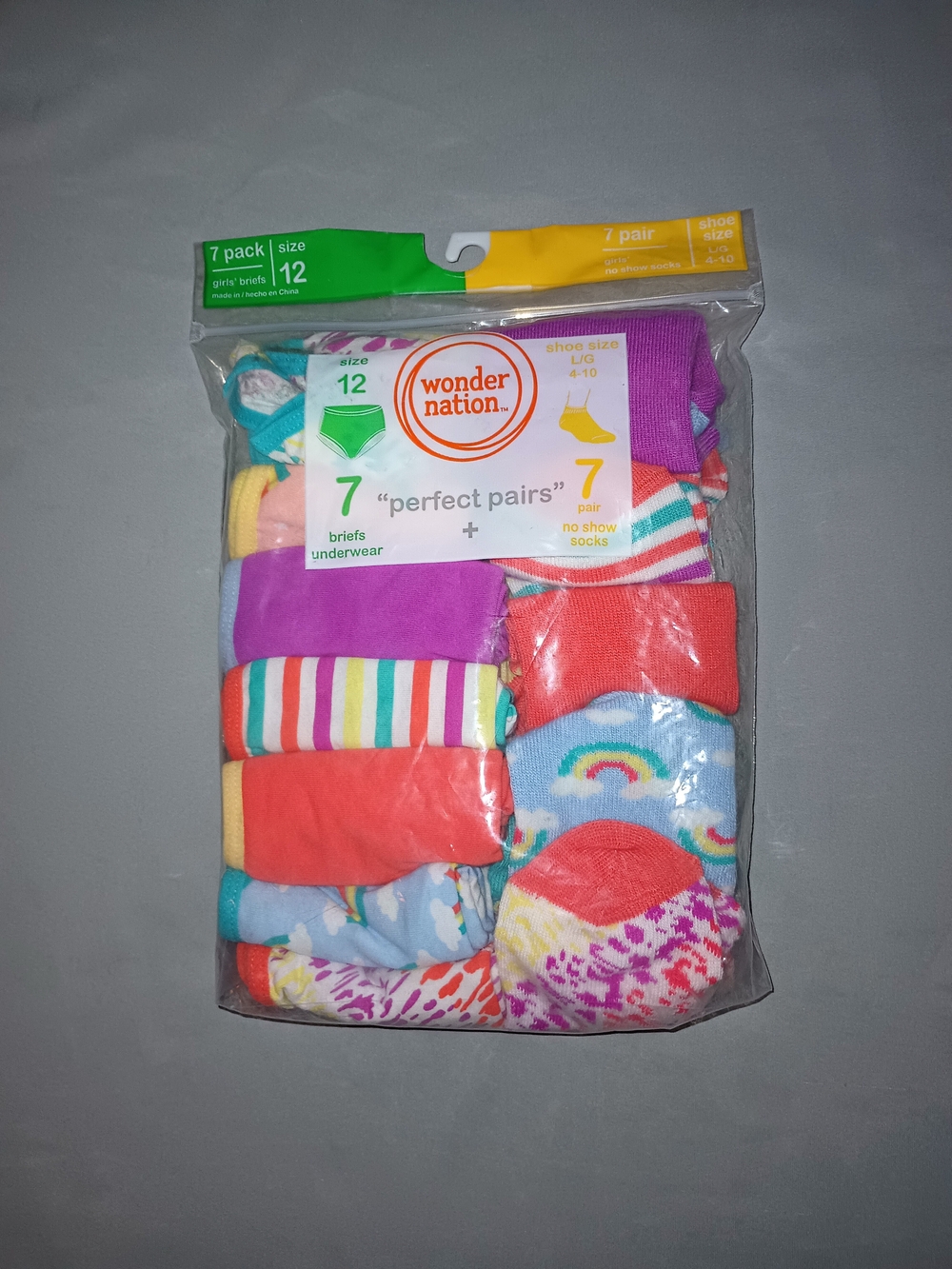 Wonder Nation Girls' Perfect Pairs No Show Socks & Briefs Underwear